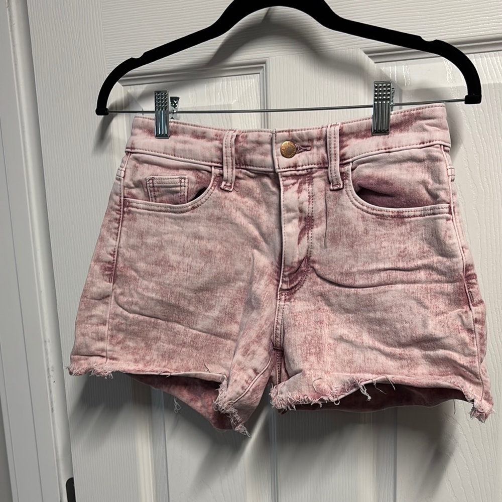 Pink Jean Shorts with Distressed Look